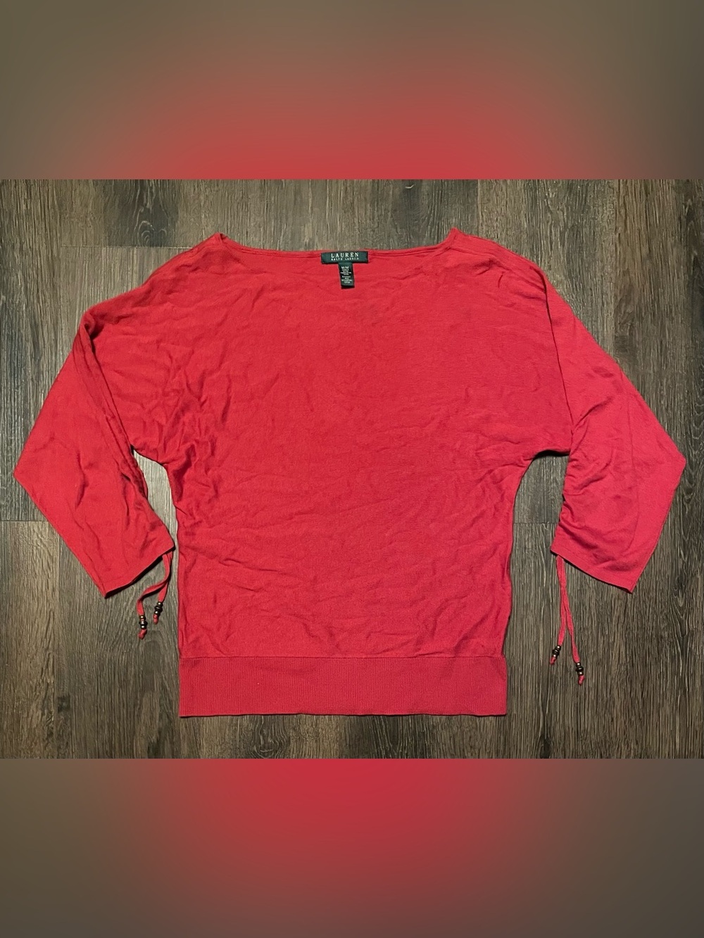 Lauren Ralph Lauren Silk Blend 3/4 Sleeve Red Shirt Blouse Top WOMENS SIZE M